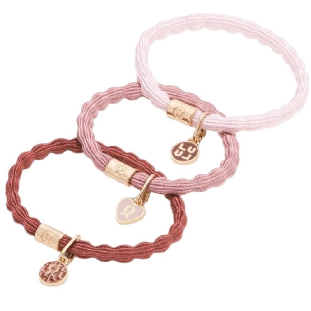 Lululemon Charm Hair Ties 3 Pack  Blissful Pink/Red Clay/Rockwood/Gold